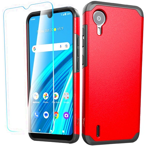 HRWireless Compatible for Cricket Debut S2, At&t Calypso 4 Case Cover with Tough Strong [Shockproof] Dual-Layer Minimalistic Original Design Hybrid Plus HD Tempered Glass