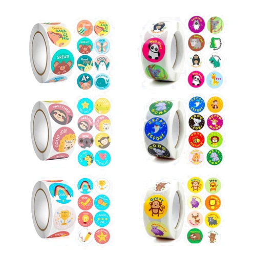 EIVOUR 3000 PCS Reward Stickers for Teachers Cartoon Animals Stickers Fun Stickers Reward Stickers for Teacher Encourage Student Round Reward Sticker for Kid (1 Inch, 6 Rolls, 500 Labels/Roll)