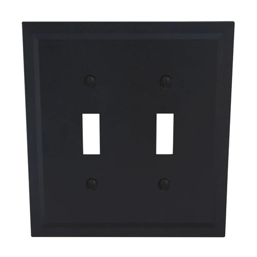 Questech Decor Double Toggle Light Switch Cover, 2-Gang Electrical Wall Plate, Double Switch Standard Size Receptacle Cover, Decorative Bevel Edge, Black Matte