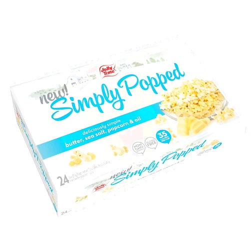 Jolly Time Value Pack Simply Popped - Lightly Salted Microwave Popcorn - Gluten Free & Kosher Snack with Natural Whole Grain Kernels (Simply Popped Butter, 3 Ounce (Pack of 24))