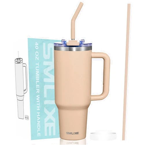 SMLIXE 40 oz Tumbler with Handle and Straw Lid,Insulated Reusable Stainless Steel Water Bottle Travel Mug，Cupholder Friendly Double Wall Vacuum Sealed Cup (Mocha)
