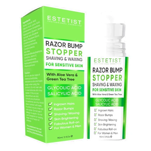 Estetist Razor Bump Stopper for Sensitive Skin, Roll-On After Shave Serum for Face, Bikini, Legs & Underarms, Helps Calm Irritation, Skin-Soothing Post Shave Care to Improve Tone