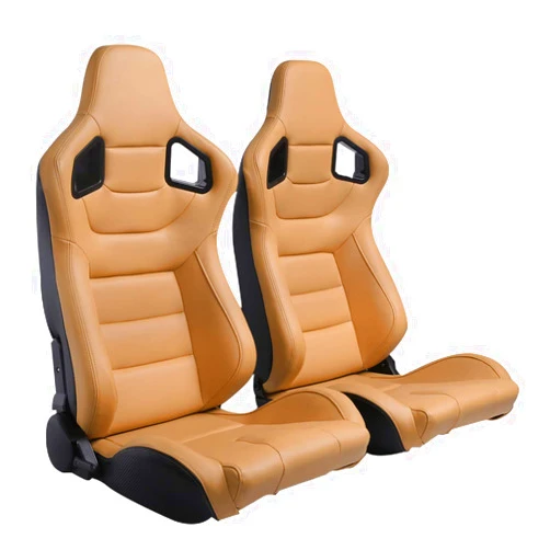 WTRAVEL Racing Seats 2 Pcs Reclinable Bucket Seats with 2 Sliders Adjustable PU Leather Seats Universal Sport Seats for Cars (Beige, 36.6