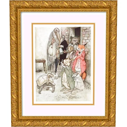 ArtDirect Arthur Rackham 15x18 Gold Ornate Frame and Double Matted Museum Art Print Titled: The Hare and the Tortoise (1912)