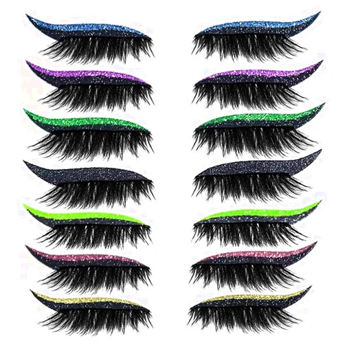 WGEGO False Eyelashes,Reusable Eyeliner and Eyelash Stickers 7 Color Waterproof Sticker Eyelashes,Easy to Wear and Remove,Women Make Up Glitter Lashes (A Set of Seven Colors)