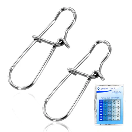 SINGMATOOLS 100 Pack Fishing Duo Lock Snap Fishing Snaps and Clips Freshwater Saltwater Fishing Gear Hooked Snap Speed Clips Fishing Lures Connector Quick Change Fishing Snap