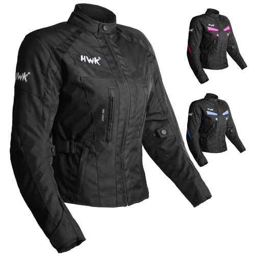 HWK Stunt Motorcycle Jacket for Women, Women's Motorcycle Jacket with CE Armor for Enduro Motorbike Riding, Easy-Adjust Water Resistant Textile Biker Jacket with Thermal Lining - All-Black, X-Large