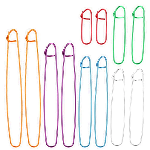 CIATBYYJ 12 Pcs Knitting Stitch Holder, 6 Size Aluminum Yarn Stitch Holders, Sturdy Needles Stitch Markers Mixed Color Safety Pin Cable Knitting Bent Weaving Needle Hooks for Knitting Notions or Crochet