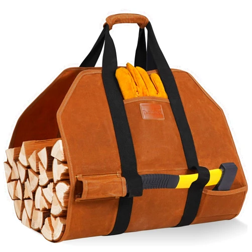 TwentyNext Firewood Log Carrier Waxed Canvas Tote Bag with Handles, Heavy Duty Firewood Holder Fireplace Wood Stove Accessories for Camping,BBQ Indoor & Outdoor