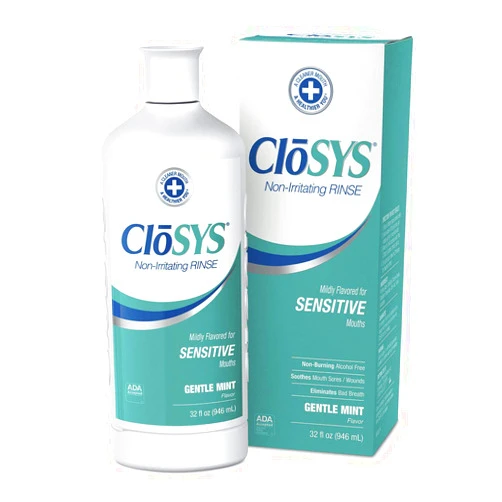 CloSYS Sensitive Antimicrobial Mouthwash, 32 Ounce, Gentle Mint, Alcohol Free, Dye Free, pH Balanced, Helps Soothe Mouth Sensitivity, Kills Germs That Cause Bad Breath