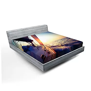 Lunarable Sailboat Nautical Fitted Sheet, Sail Boat Gliding in Open Sea at Sunset Leisure Vessel Windy, Soft Decorative Fabric Bedding All-Round Elastic Pocket, Full Size, Yellow White Peach Full Yellow White Peach