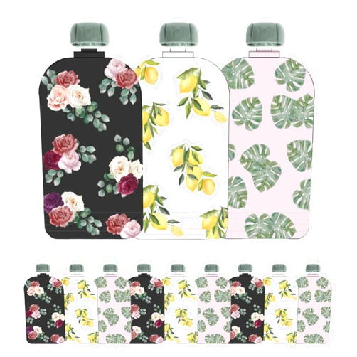 Hippypotamus Reusable Baby Food Pouches - 12 Pack - Baby Food Storage - Pouches Toddler - Refillable Squeeze Pouch for Kids (GRAY/WHITE/PINK)