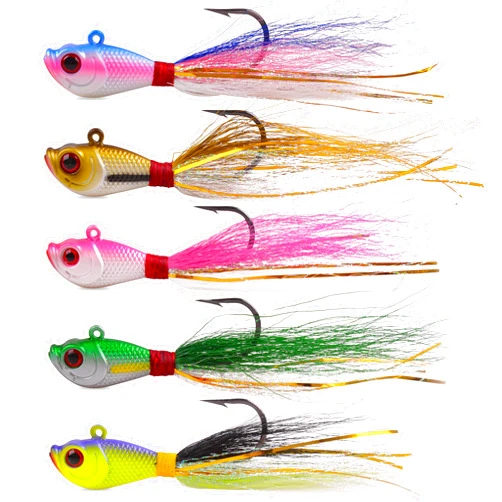 SILANON Bucktail Jigs Saltwater Lures,3/5PCS Bucktail Hair Jigs Head Fishing Lure Baits Assorted Kit for Bass Striper Bluefish Surf Fishing 1/4oz 1/2oz 1oz 1.5oz 2oz