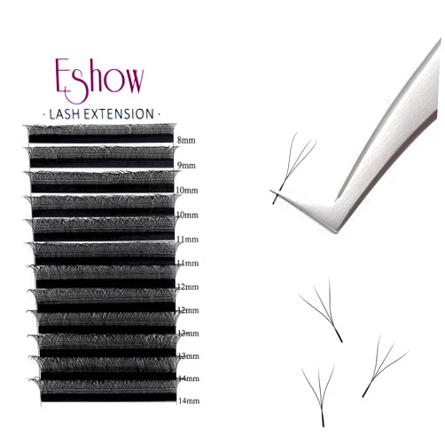 Eshow Lashes Eyelash Extension 3d W Volume Premade Fan 0.07mm D Curl 8-14 Mix Matte Black Cluster Easy Fanning Lashes More Natural Professional Pre-Made Eyelashes By Eshow Lashes（0.07-D-8-14Mix）
