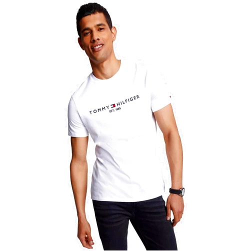 Tommy Hilfiger Men's Regular Fit Tommy Logo Embroidered Crew Neck T-Shirt Collection 2024, Large, White