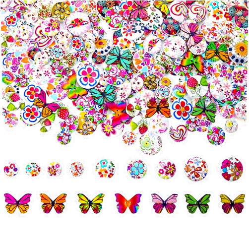 WILLBOND 250 Pieces Wooden Buttons Flower Butterfly Mixed Button Vintage Painting Decorative Natural Wood Buttons Bulk 2 Holes for Sewing Crafts and More (15 mm, 20 mm, 25 mm)