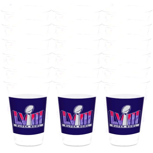 Amscan Super Bowl LVIII Reusable Multicolor Plastic Cups-16oz, Set of 25 Cups, 16 Oz