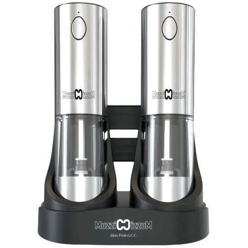 MuzziccizzuM Electric Salt and Pepper Grinder Set with USB Charging Base, Upgraded 95ml Larger Capacity, Adjustable Coarseness,Stainless Steel Automatic Pepper Mill with One-Hand Operation, 2 Pack (Silver+Silver)