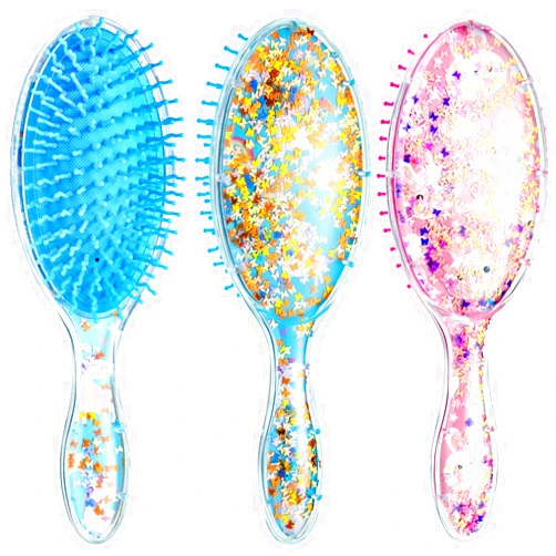 Patelai 2 Pieces Kids Wet Hair Brush Confetti Glitter Detangler Set Soft Bristles Massage Brush for Baby Kids Girls Christmas Holiday Presents(Rabbit and Unicorn)