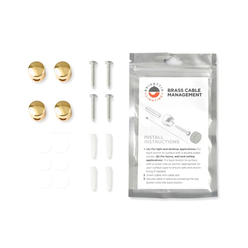 BRIGHTTIA Cable Clips - Cord Management Brass Buttons - Multipurpose Wire Holder Organizer System for Home, Office, Dorm and Car - Gift for Him, Her and Students - 4 Pack (Gold)