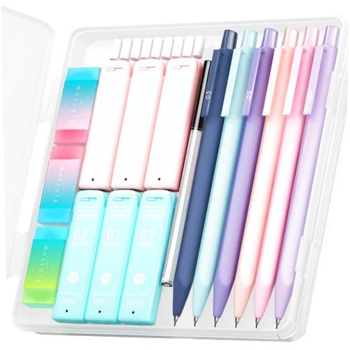 Four Candies Cute Mechanical Pencil Set, 6PCS Pastel Mechanical Pencils 0.5 & 0.7mm with 360PCS HB Pencil Leads, 3PCS Erasers and 9PCS Eraser Refills, Aesthetic Mechanical Pencils for Girls Writing