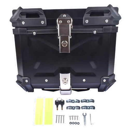 AKWH Black 45L Motorcycle Top Case, Waterproof Aluminum Motorcycle Trunk Top Box - Tour Tail Box with Security Lock for Store Helmet Luggage, Universal Motorcycle Accessories