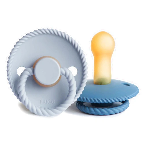 FRIGG Rope Natural Rubber Baby Pacifier | Made in Denmark | BPA-Free (Ocean View/Powder Blue, 6-18 Months)