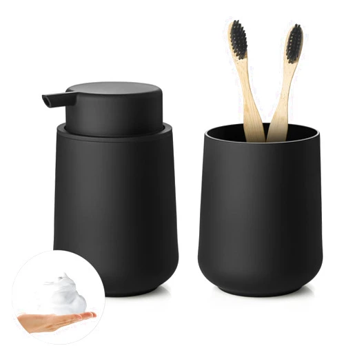 Zuxzmj Matte Black Bathroom Toothbrush Holder Set Plastic Foaming Hand Soap Dispenser and Toothbrush Holders 2 Piece