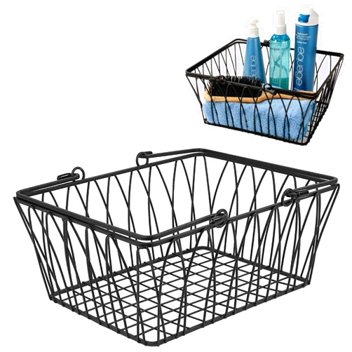Spectrum Twist Wire Basket for Organizing (Medium, Black) - Sturdy Farmhouse Pantry Basket Storage with Handles - Wire Storage Basket Organizer for Kitchen, Shelf, Closet, Bathroom & More