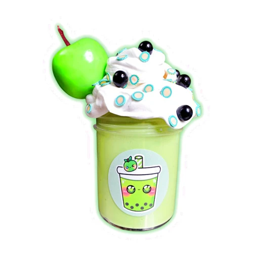 Hoshimi Slimes LLC Green Apple Melona Boba Handmade Scented Butter Slime 6oz - Hoshimi Slimes
