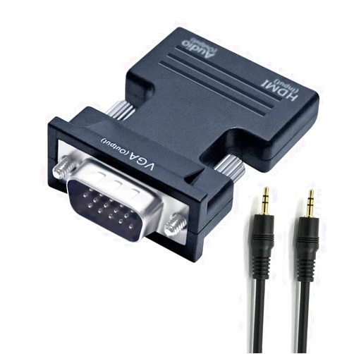 DTech HDMI to VGA Adapter with 3.5mm Audio Port (PC HDMI Source Output to VGA TV) for Old Computer Monitor Laptop Projector 1080P Video (Female HDMI in, Male VGA Out adaptador)