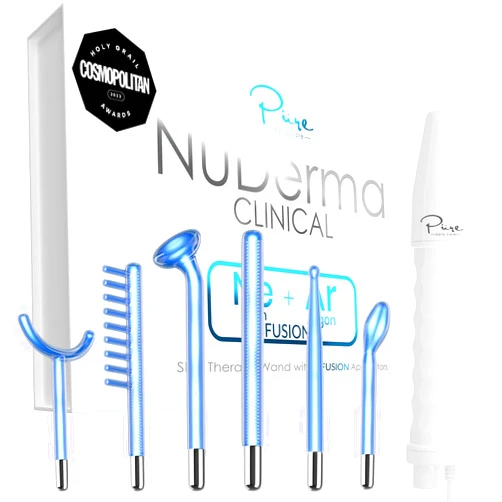Pure Daily Care NuDerma Clinical Skin Therapy Wand - Portable Skin Therapy Machine w 6 Fusion Neon + Argon Wands – Anti Aging - Clarifying - Skin Tightening & Radiance - Wrinkle Reducing