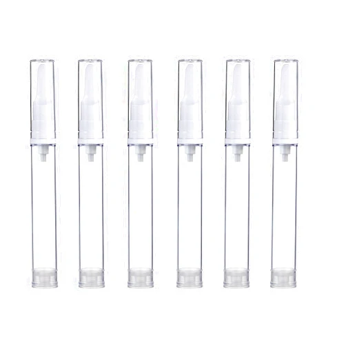 Qeuly 6 Pack Airless Pump Jars Travel Foundation Container, Travel Size Eye Cream Dispenser Empty Refillable Cosmetic Pump Bottles for Lotion Skincare Serum 10ml