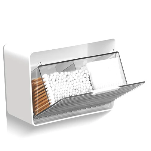 KIMERSE Qtip Holder, Wall Mount Qtip Holder Organizer for Bathroom Cotton Swabs, Balls, Cosmetic Cotton Pads, Dental Floss Storage - WhiteGrey