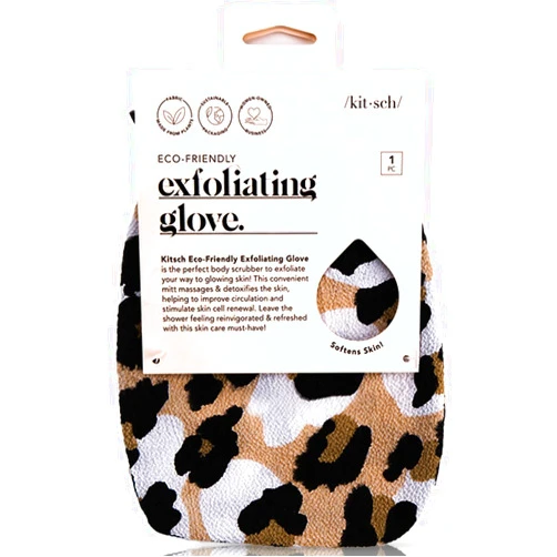 Kitsch Deep Exfoliating Glove, Eco Friendly Exfoliating Body Scrubber, Dead Skin Remover & Body Scrubber Exfoliator, Body Scrub Mitt for Skin Cell Renewal, Body Exfoliating Gloves for Shower, Leopard