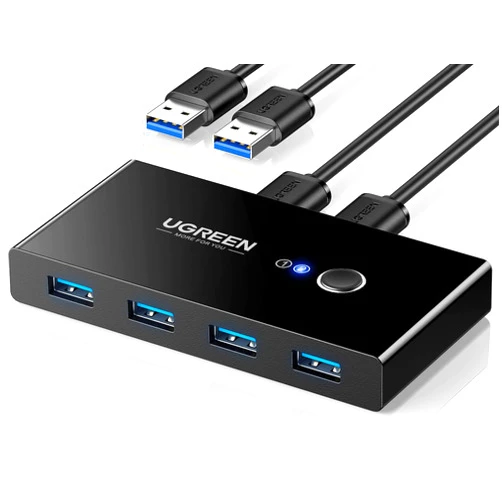 UGREEN USB 3.0 Switch Selector 2 Computers Share 4 USB 3.0 Ports KVM Switcher USB for PC Laptop Keyboard Mouse Printer Scanner One Button Switch Adapter with 2 Pack USB 3.0 Cables