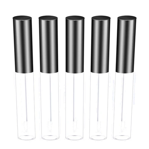 Molain 5PCS Empty Lip Gloss Tubes, 10ml Refillable Cosmetic Containers Bottles Lip Balm Bottles with Wand Concealer for Lipstick Samples, Lip Balms(Black tube cap)
