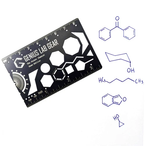 Genius Lab Gear Pocket Chemist Exam Edition: Organic Chemistry Stencil Drawing Template - Chemists, Chemical Engineers, Biochemist Small Metal Ruler - Draw Molecule Shapes - Orgo Tests, Genius Lab Gear Cool Multitool
