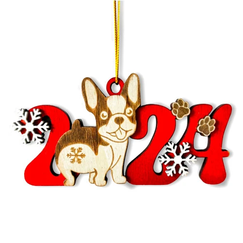 Momapopup Boston Terrier Dog 2024 Christmas Ornament - Wooden Holiday Decoration for Boston Terrier Lovers - 2024 Boston Terrier Christmas Tree Ornament - Easily Add Dog Name with Marker (Marker not Included)