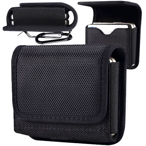 Miimall Samsung Galaxy Z Flip 6 5 4 Holster, Nylon Phone Pouch Belt Clip Waist Holster Pouch for Samsung Galaxy Z Flip 6/Flip 5/Flip 4/Flip 3/Flip, Motorola RAZR 2024 5G Holster with Card Slot Black
