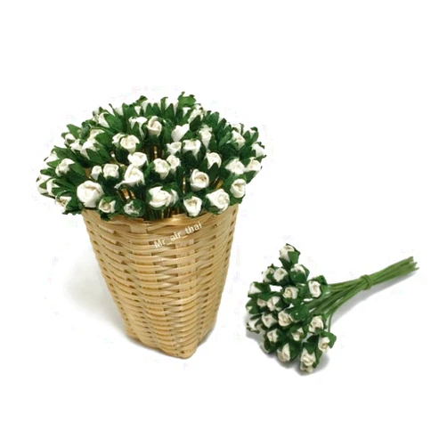 Mr_air_thai_Artificial_Flowers 1 Bundle of 50 White Tiny Rose Mulberry Paper Flower Scrapbook Craft 5mm Card Wedding Dollhouse S-152