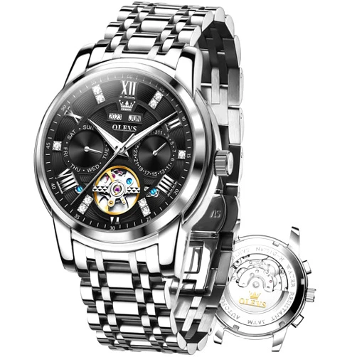 OLEVS Mens Watches Luxury Business Automatic Mechanical Self Winding Watches for Men with Date Skeleton Waterproof Luminous Men's Wrist Watches Relojes para Hombres