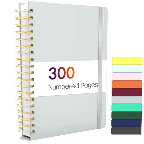 Forvencer Lined Spiral Journal Notebook with 300 Numbered Pages, B5 College Ruled Thick Journals for Writing with 100GSM Paper, Hardcover Notebooks with Contents for Work, School, Women, Men, Grey