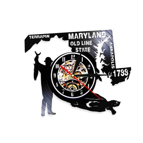 PIZADA Old Line State Maryland Hunter Terrapin Wall Art Home State Wall Clock USA Annapolis Vinyl Record Wall Clock Vintage Wall Watch Without LED