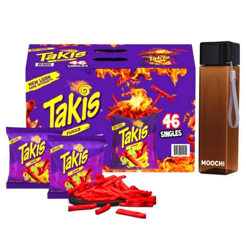 MOOCHI Takis-Fuego Rolled Spicy Tortilla Chips(46 Pack), Hot Chili Pepper Lime Flavored, Snack Box, Party Snack, Get Free- Reusable Water Bottle. Custom Bundled by MOOCHI
