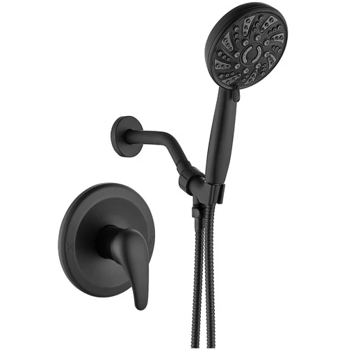 gotonovo Single-Handle Shower Faucet Set Shower Kit with Valve Shower Head and Handle Set Shower Trim Kit with 6 Modes ABS Handheld Shower Fixtures Shower Valve and Trim Kit Matte Black