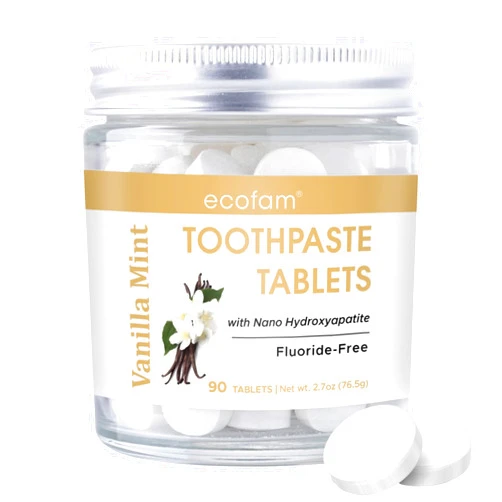EcoFam Toothpaste Tablets – Vanilla Mint | Chewable Toothpaste Tablets for Fresh Breath | Fluoride Free | Nano Hydroxyapatite Toothpaste | 90 Tablets