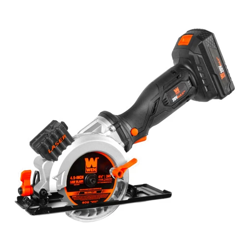 WEN 20V Max 4-1/2-Inch Cordless Mini Circular Saw with 2.0Ah Battery and Charger (20604)