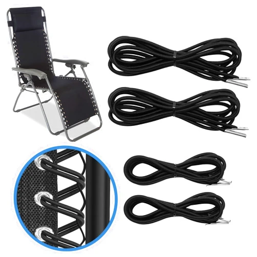 COITEK Extra Long Repair Cord for Zero Gravity Chair, 4 Pack Replacement Elastic Cords Repair Tool Kit for Repairing Zero Gravity Chair, Recliners (Black)