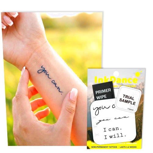 InkDance Semi-Permanent Tattoo, You Can, I Can, I Will, Long Lasting Temporary Tattoos, Waterproof Plant-Based Ink, Lasts 1-2 Weeks, Color Develops in 24 Hours MNF195, Set of 4
